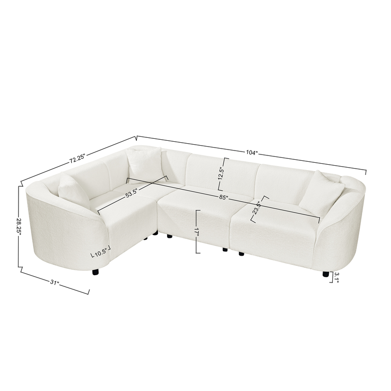 104" L-Shaped Curved Contemporary Sectional Sofa in Beige, photo 3 of 3