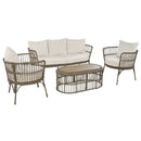 4-Piece Rattan Outdoor Patio Conversation Set with Seating Set for 5 and Coffee Table for Porch, Backyard and Garden (Brown Grey)