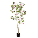 Artificial Bougainvillea Tree With Pot, Realistic Faux Flowering Plant Leaves And Blooms, Decor For Home Office - Green Leaves / Pink by HouseOfZazla