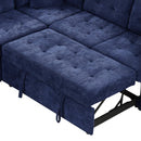 82.6" L-shape Sofa Bed Pull-out Sleeper Sofa with Wheels, USB Ports, Power Sockets for Living Room, Navy Blue