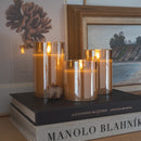 Flameless LED Hurricane Glass Candles - Amber  - Set of 3 with Remote and Timer