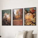 Autumn Farmhouse Prints. Cow, Fall Trees, Pumpkin Decor by Wall Art Set