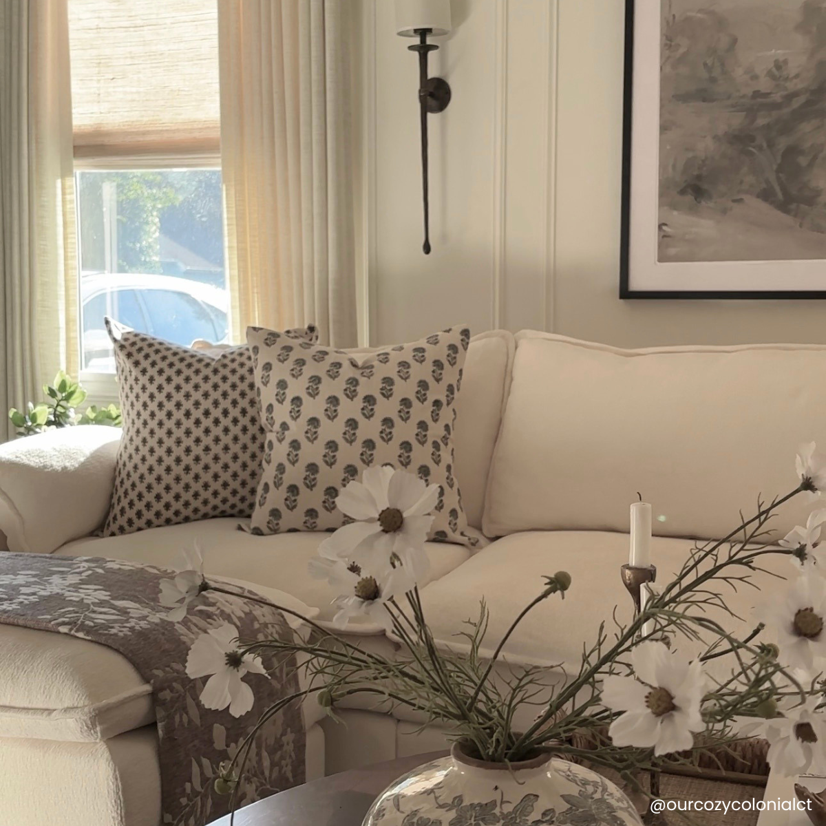 Cora Floral Block Printed Pillow Cover | Brown, photo 7 of 9