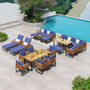 8 Pieces Patio Acacia Wood Dining Table Set with Ottoman Cushions-Navy by LJGDeals