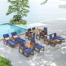 3 Pieces Patio Acacia Wood Conversation Set with Cushioned Armchairs-Navy by LJGDeals