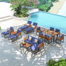 4 Piece Patio Acacia Wood Conversation Set with Soft Seat-Navy by LJGDeals