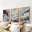 3 Piece Modern Abstract Marble Wall Art: Navy Blue and Gold by Wall Art Set