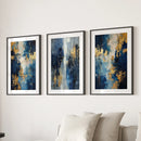 Elegant Navy and Gold Art Set of 3. Contemporary Abstract Prints by Wall Art Set