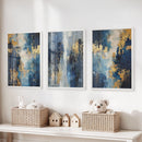 Elegant Navy and Gold Art Set of 3. Contemporary Abstract Prints by Wall Art Set