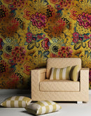 Japanese Art Koi Fish Peel and Stick Wallpaper. Gold Flowers Background.  Removable Wall Mural