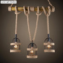 GobekUsa Farm Birdcage Island Lamp: 3-Light Metallic Hanging Ceiling Light with Jute Rope Cord