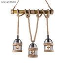 GobekUsa Farm Birdcage Island Lamp: 3-Light Metallic Hanging Ceiling Light with Jute Rope Cord