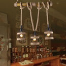 GobekUsa Farm Birdcage Island Lamp: 3-Light Metallic Hanging Ceiling Light with Jute Rope Cord