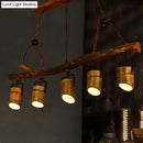 GobekUsa Farmhouse Bamboo Pendant Light- Wood Linear Island Lamp with 5 Lights, Ideal for Restaurants