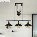 GobekUsa Farmhouse Barn Island Pendant - 3-Light Metallic Pendant Lighting with Cage Shade and Pulley in Black