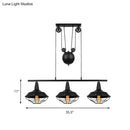 GobekUsa Farmhouse Barn Island Pendant - 3-Light Metallic Pendant Lighting with Cage Shade and Pulley in Black