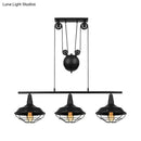 GobekUsa Farmhouse Barn Island Pendant - 3-Light Metallic Pendant Lighting with Cage Shade and Pulley in Black