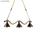 GobekUsa Black Metal & Rope Pendant Light - Farmhouse Style with Wavy Conic Design, 3/5 Bulbs