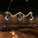 GobekUsa Black Metal & Rope Pendant Light - Farmhouse Style with Wavy Conic Design, 3/5 Bulbs