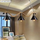 GobekUsa Black Metal & Rope Pendant Light - Farmhouse Style with Wavy Conic Design, 3/5 Bulbs
