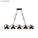 GobekUsa Black Metal & Rope Pendant Light - Farmhouse Style with Wavy Conic Design, 3/5 Bulbs