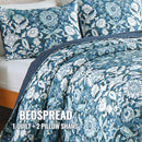 GobekUsa Blue Floral Quilted Bedding Set - Farmhouse Style All Seasons - 3 Piece