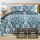 GobekUsa Blue Floral Quilted Bedding Set - Farmhouse Style All Seasons - 3 Piece