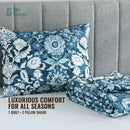 GobekUsa Blue Floral Quilted Bedding Set - Farmhouse Style All Seasons - 3 Piece