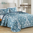 GobekUsa Blue Floral Quilted Bedding Set - Farmhouse Style All Seasons - 3 Piece