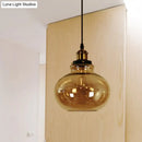 GobekUsa Farmhouse Brass Pendant Ceiling Light - Amber Glass Hanging Lamp - 1 Light Globe - Indoor Use