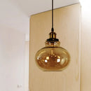 GobekUsa Farmhouse Brass Pendant Ceiling Light - Amber Glass Hanging Lamp - 1 Light Globe - Indoor Use