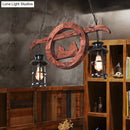 GobekUsa Farmhouse Brown Lantern Pendant Lamp with Clear Glass and Multiple Wood Arm Designs - Island Light with 2/6/8 Lights