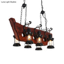 GobekUsa Farmhouse Brown Lantern Pendant Lamp with Clear Glass and Multiple Wood Arm Designs - Island Light with 2/6/8 Lights