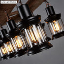 GobekUsa Farmhouse Clear Glass Lantern Island Lighting Fixture with 8 Wood Lights
