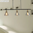 GobekUsa Farmhouse Cone Shade Pendant 3-Light Clear Glass Island Lamp in Black - Ideal for Dining Room