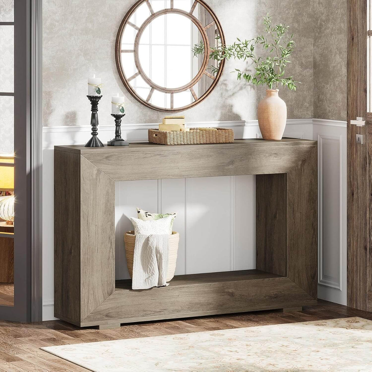 Farmhouse Console Table, 47" Rustic Wood Entryway Sofa Table with Storage, photo 5 of 7