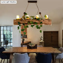 GobekUsa Farmhouse Style Wooden Linear Island Chandelier with 4 Brown Heads and Cylinder Shade