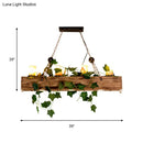 GobekUsa Farmhouse Style Wooden Linear Island Chandelier with 4 Brown Heads and Cylinder Shade
