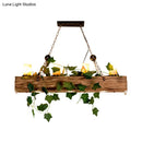 GobekUsa Farmhouse Style Wooden Linear Island Chandelier with 4 Brown Heads and Cylinder Shade