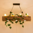 GobekUsa Farmhouse Style Wooden Linear Island Chandelier with 4 Brown Heads and Cylinder Shade