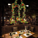 GobekUsa Farmhouse Metal Island Light Pendant with 5 Heads, Black Finish and Rope Detail, Including Fake Flower