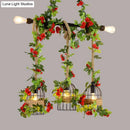 GobekUsa Farmhouse Metal Island Light Pendant with 5 Heads, Black Finish and Rope Detail, Including Fake Flower