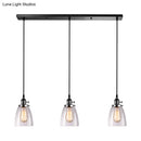 GobekUsa Farmhouse Multi-Pendant Light Fixture with Ribbed Clear Glass Shades for Dining Room: Linear Canopy, 3 Cone Lights