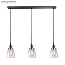 GobekUsa Farmhouse Multi-Pendant Light Fixture with Ribbed Clear Glass Shades for Dining Room: Linear Canopy, 3 Cone Lights