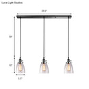 GobekUsa Farmhouse Multi-Pendant Light Fixture with Ribbed Clear Glass Shades for Dining Room: Linear Canopy, 3 Cone Lights