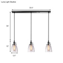 GobekUsa Farmhouse Multi-Pendant Light Fixture with Ribbed Clear Glass Shades for Dining Room: Linear Canopy, 3 Cone Lights