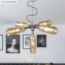 GobekUsa Farmhouse Style Smoke Gray/Blue Bottle Ceiling Lighting - Glass Hanging Lamp (3/4/5 Lights) in Aged Silver/Black