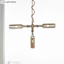 GobekUsa Farmhouse Style Smoke Gray/Blue Bottle Ceiling Lighting - Glass Hanging Lamp (3/4/5 Lights) in Aged Silver/Black