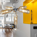 GobekUsa Farmhouse Style Smoke Gray/Blue Bottle Ceiling Lighting - Glass Hanging Lamp (3/4/5 Lights) in Aged Silver/Black