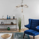 GobekUsa Farmhouse Style Smoke Gray/Blue Bottle Ceiling Lighting - Glass Hanging Lamp (3/4/5 Lights) in Aged Silver/Black